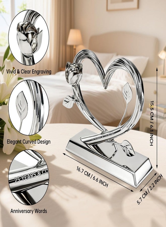EVA murmure 25th Wedding Anniversary Heart Unique Gifts Idea for Couple or Parents - Willow Branch Heart and Flower Metal Sculpture, Elegant Heart Table Top Decoration Gift for Her and Him - Image 3